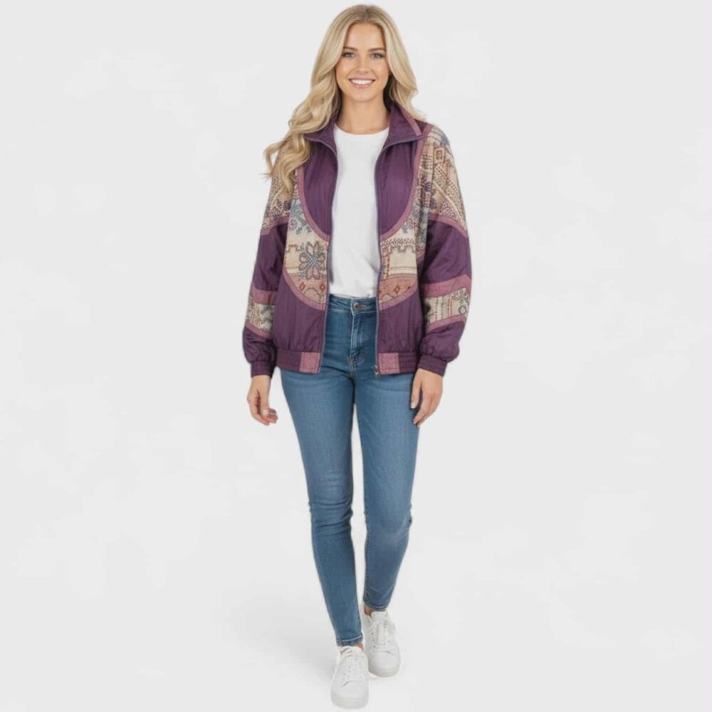 ATHLETIC WORKS Womens Lightweight Jacket Large Nylon Polyester Cotton Purple